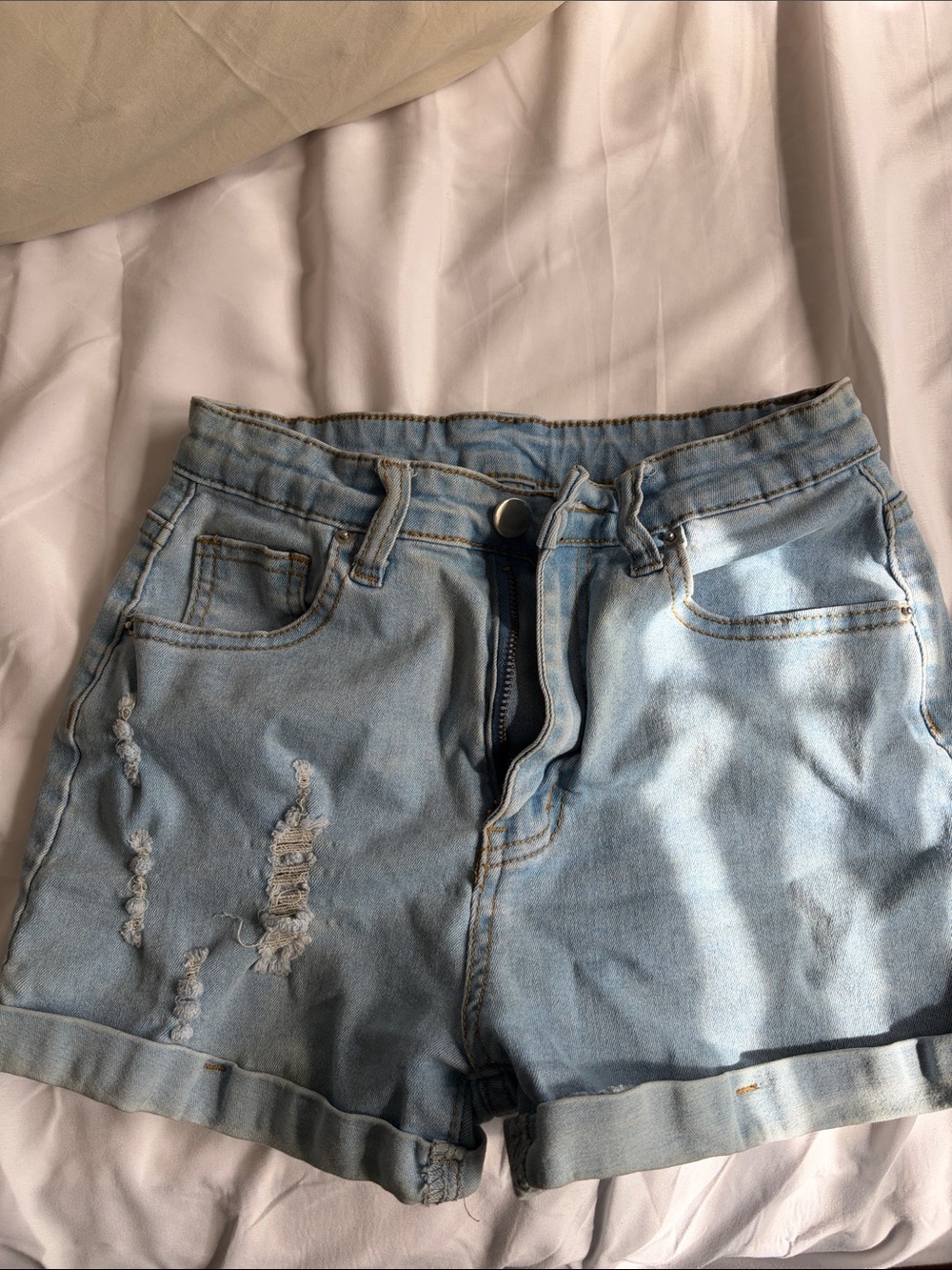 SHEIN Light Wash Distressed Denim Shorts